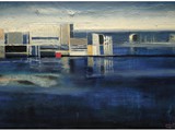 Modern Buildings, Blue Lake, 2017, Acryl auf Leinwand, 100 x 160 cm