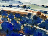 Blaue Oliven, 2017,Aquarell-Collage, 18 x 18 cm