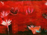 Lotus, rot, 2010, Mischtechnik auf Leinwand, 130 x 340 cm  