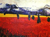 Poppies, Rape and Mountains,  2020, Acryl auf Leinwand, 230 x 280 cm