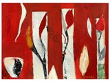 Red Mood, 2021, Acryl und Collage auf Karton, 50 x 70 cm