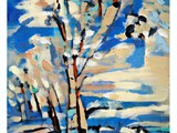 Winter Birches, 2022, Mischtechnik auf Papier, 40 x 30 cm