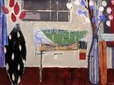 Interior with Big Vases, 2024, Acryl und Collage auf Karton, 75 x 100 cm