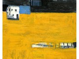 Yellow Field with House, 2024, Acryl auf Karton, 108 x 81 cm