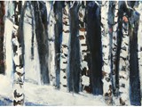 Winter Birches, Acryl auf Karton,  100 x 155 cm